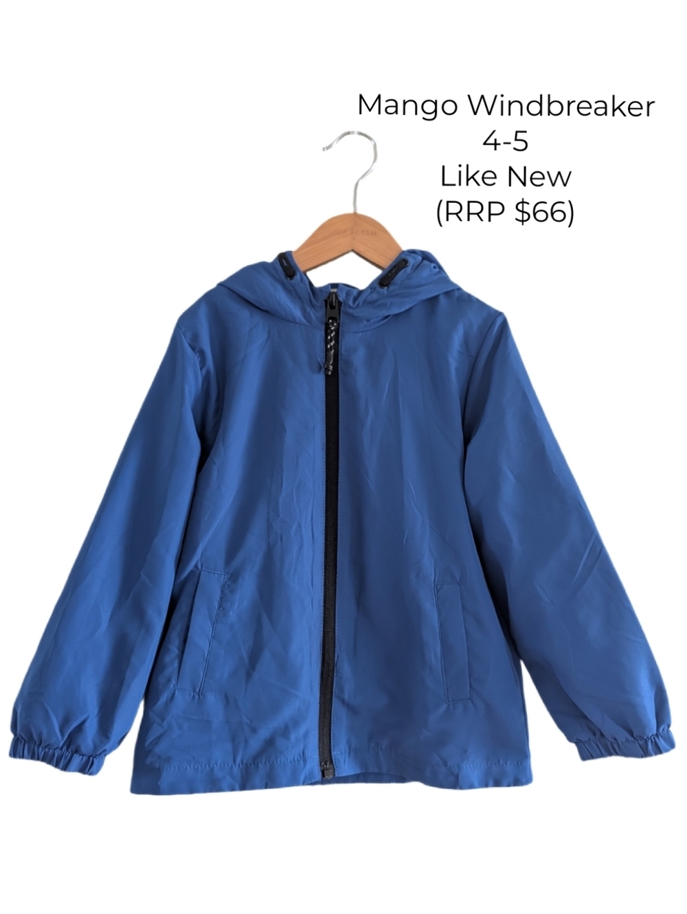 Mango Perforated Royal Blue Windbreaker Light Jacket with Hood 4T | 5T